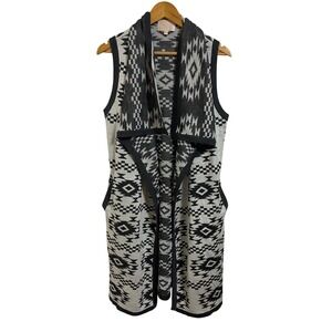 Skies Are Blue Sleeveless Cardigan Duster Aztec Geometric Print Women's‎ Small